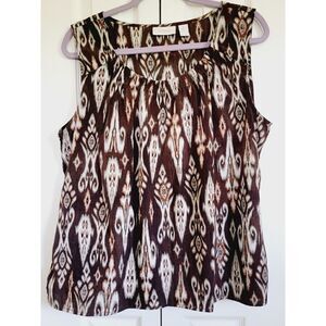 Chico's 3‎ Southwest Sleeveles Casual Tank Top Shell Browns XL Gathered Neckline